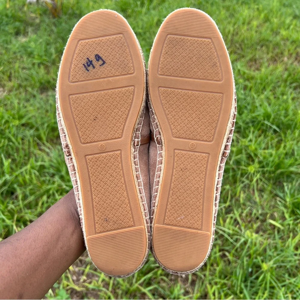 Tory Burch Sidney Suede Espadrille Flats Women’s‎ 8.5 Brown Tan Slip-on Shoes